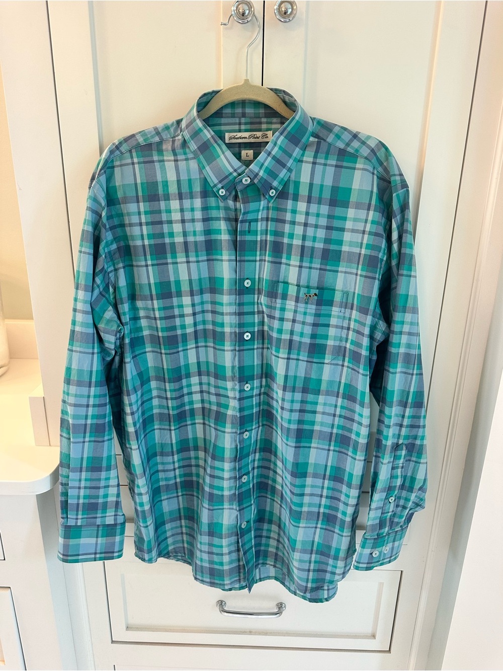 Men's Plaid Button-Down Dress Shirt in Teal and Aqua - Southern Point